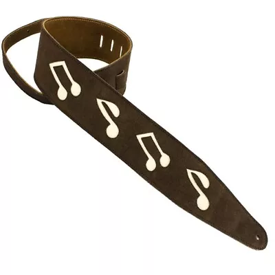 Henry Heller Garment Leather Guitar Strap- Music Notes Brown W/ White • $62.99