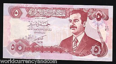 IRAQ 5 DINARS P-80 1992 MAJOR ERROR Without SERIAL # Numbers SADDAM UNC BANKNOTE • $199.99