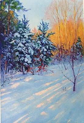 Original Oil Painting Winter Ukraine Landscape Small Canvas Pallet Knife • £17.02