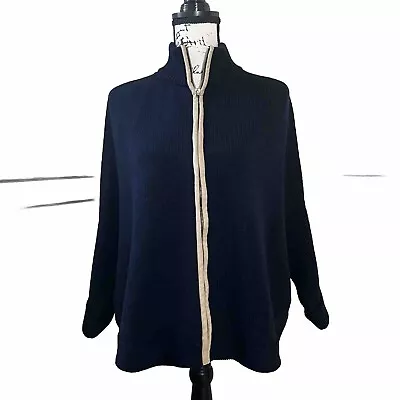 Mersea Knit Cardigan Poncho Sweater Blue OS One Size Mer Sea Cape Nautical Zip • $47.93