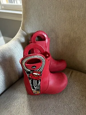 Disney Cars Lightning McQueen Crocs Rain Boots Red Unisex Handle It Kids 7 • $9.99