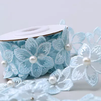 £3.41 • Buy 1 Yard Beaded Flower Trim Lace Embroidered Ribbon Wedding Dress Clothing Sewing