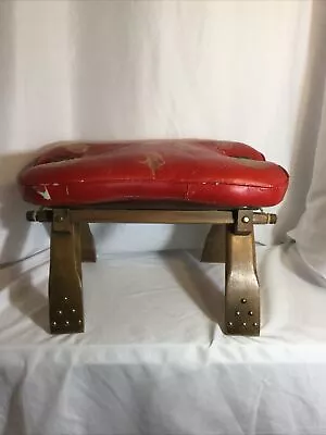 Vintage Used Wood Leather Footstool Ottoman Western Stool Camel Saddle • $125