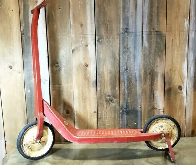 Vintage Kick Scooter Antique Kids Toy Red 1940’s Schilling 2 Wheel Ride On Toy • $195