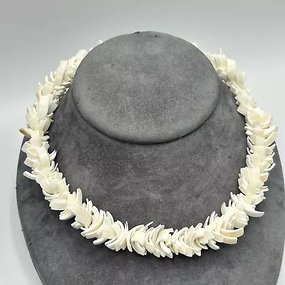 Vintage White Puka Shell Chip Necklace Hawaii Hawaiian Seed Bead Beach Choker • $18