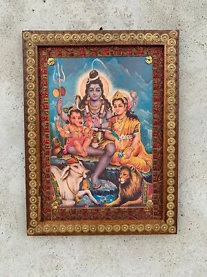 Shiva Parvati Photo Frame Ganesha PhotoVintage Indian Deity Photo - 8.5x11.5  • $50