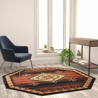 Mirage Collection Southwestern Style Round 5' X 5' Brown Olefin Area Rug With... • $90.92