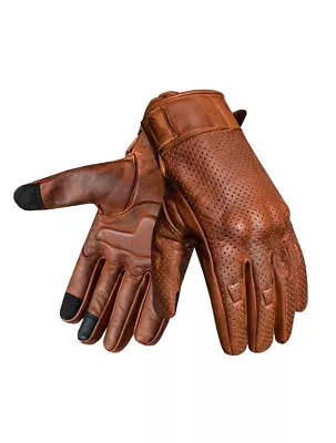 Men's Perforated Brown Leather Motorcycle Gloves - Free Shipping • $32.45