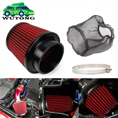 Red 4  100mm Inlet Car Truck Air Intake Cone Dry Air Filter + Filter Sock Cover • $21.95