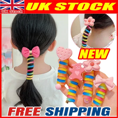 £4.38 • Buy Colorful Telephone Wire Hair Bands For Kids,New Spiral Hair Ties Accessorie UK
