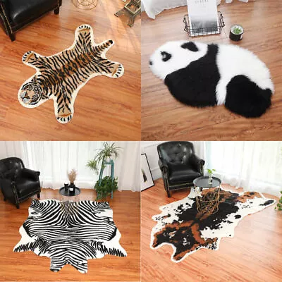 Faux Fur Carpet Animal Skin Print Area Rug Cow Hide Non Slip Floor Mat Washable • $43.99