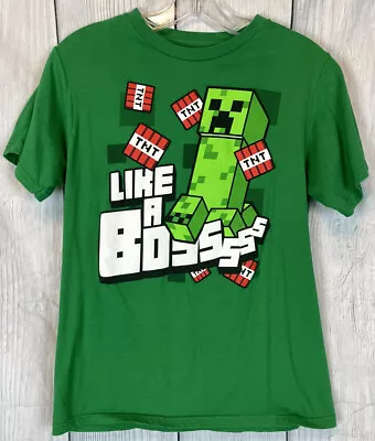 Mojang Boys XL Minecraft Short Sleeve Green Shirt Creeper  Like A Bosssss  TNT • $8.99