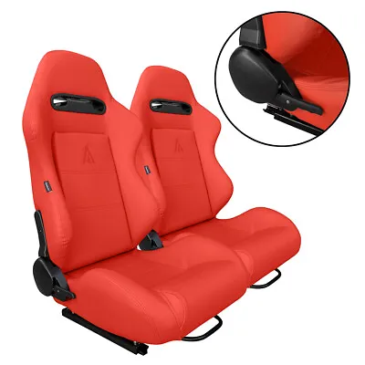2 X Tanaka Red Pvc Leather Racing Seats Reclinable + Sliders Fits For Vw • $296.66