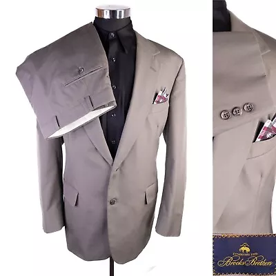 BROOKS BROTHERS Men’s Beige Cotton Suit Two Button Jacket Size 46R Pants 38x29 • $59.75