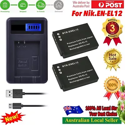 2x EN-EL12 Battery + LED USB Charger For Nikon Coolpix W300 KeyMission 170 360 • $35.20