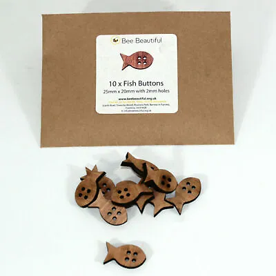£3.50 • Buy Buttons, Fish Wood Laser Cut, Knitting, Sewing, Crochet, Craft Pack Of 10