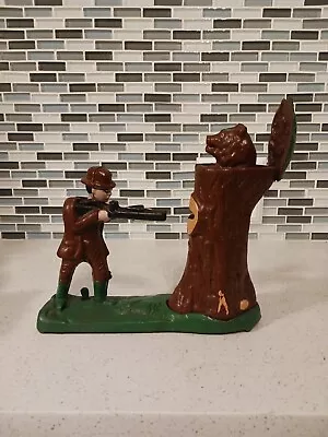 Cast Iron Mechanical Bear In Tree With Hunter Coin Mechanical Bank-Rare Vintage • $25