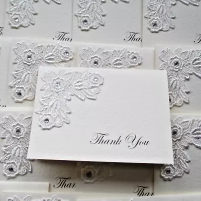 10 Luxury A6 Handmade Wedding Thank You Cards Tent Style Lace Applique Diamante • £6