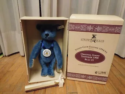 Vintage 13  Steiff Teddy Bear Mohair 1908 Blue Club Limited Bear MIB ALL ID • $50