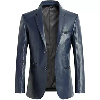 Luxury Men's Leather Blazer Pure Soft Dark Blue Lambskin Leather Blazer • $149.99