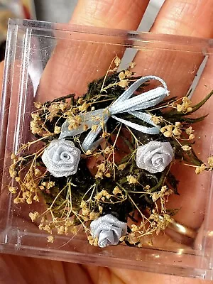 ARTISAN Dry Flower Wreath Blue Ribbon Roses 1:12 Dollhouse Miniature Wall Decor • $32