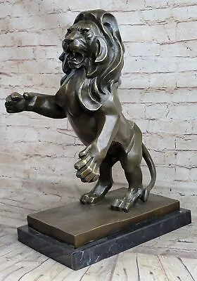 Angry Roaring Lion Signed Moore Hot Cast Bronze Marble Sculpture Figurine Sale • $489.65