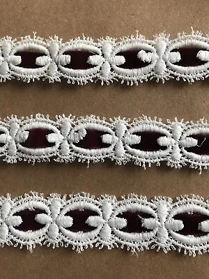 9 1/2 Yds Ivory Beading Cotton Venise Lace With Burgundy Velvet Ribbon Applique • $16.99