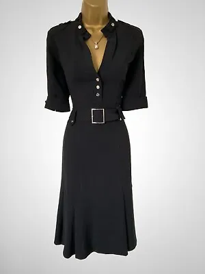 Karen Millen UK 12 Rare Vintage Black Military Belted Shirt Dress • £129.99