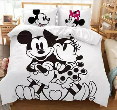 Black And White Minnie Mickey Quilt Duvet Cover Set Children Home Textiles • $54.99