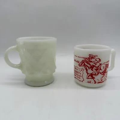 Vintage MCM Milk Glass Kimberly & Davy Crockett Mug Set • $29.99