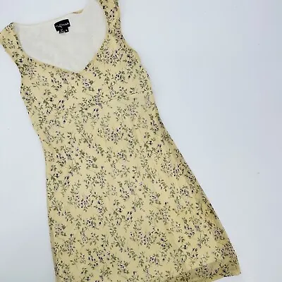 Vintage 90s My Michelle Mini Dress Mesh Lined Floral Print Y2K Yellow Size M • $34.99