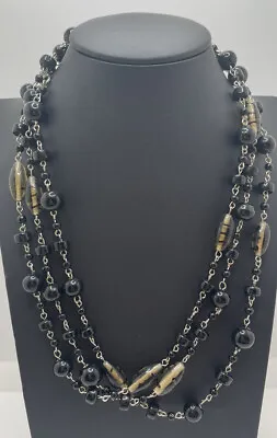 Long Black Glass Beaded Necklace 62  Fashion Jewelry Unmarked • $7.99