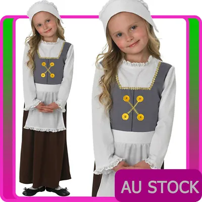 Girls Victorian Maid Costume Medieval Tudor Kids Book Week Olden Day Fancy Dress • $31.34