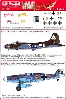 Kits World Decals 1/48 B-17F YE OLDE PUB 379th BG & Me-109G JG 27/6 • $12.99