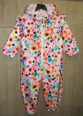 Ted Baker Girls Pink Floral Cotton Lined Puddle Suit Raincoat Age 12-18 Months • £22.99