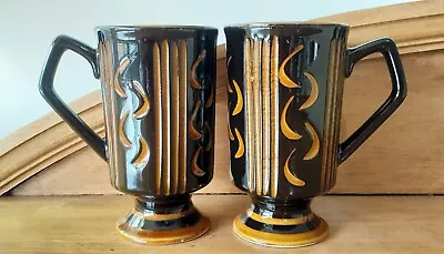 2 X Vintage Retro Ceramic Pedestal Coffee Mugs Japan 1970s • $35