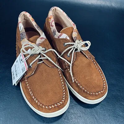 NWT Zara Kids Southwestern Shoes Brown Suede Fringe Sz 3 Laces EU Sz 35 • $15