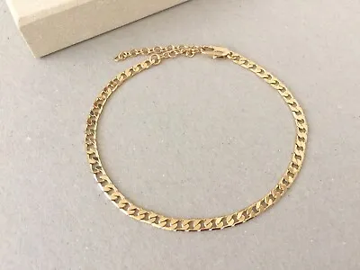 9K 9ct Yellow Gold Plated Elegant Curb ANKLE CHAIN ANKLET Adjustable 11.5” Uk • £9.99