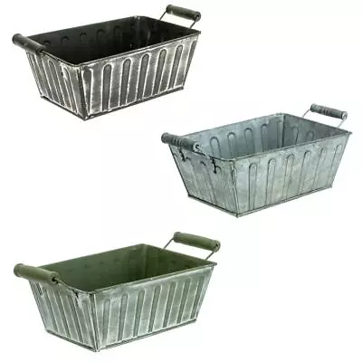 £12.99 • Buy Plant Flower Planter Pot Galvanised Zinc Metal Tin Box With Wooden Handle