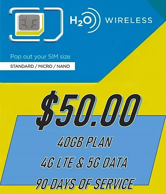 H20 Wireless 3 Months Of Service - $50 Plan With 40GB Of High Speed Data • $105.99