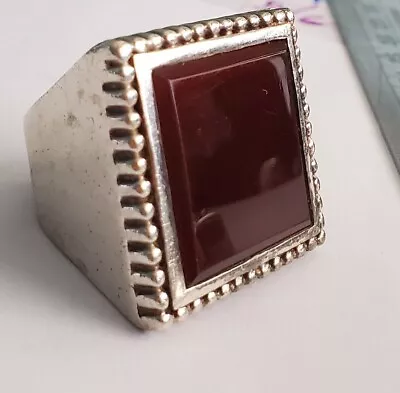 Large Square 925 Silver Flat Reddish Stone Statement Ring ~size 8 Chunky • $60