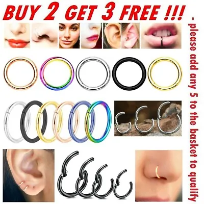 Surgical Steel Nose Ring Septum Clicker Hinge Segment Face Hoop Ear Lip Piercing • £1.99