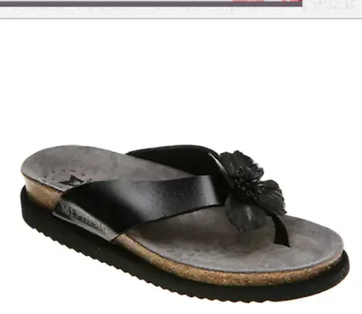 NEW Mephisto Violette Black Leather Flower Slide Flat Thong Sandals Sz 39 • $59