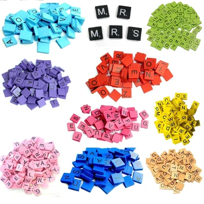 $6.49 • Buy Wooden Scrabble Tiles Set 100 Colored Tiles Kids Craft Pendant Spelling Alphabet