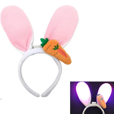 Light Up LED Bunny Rabbit Ears Plush Headband Rave Party Glow Flashing Decor • £4.19