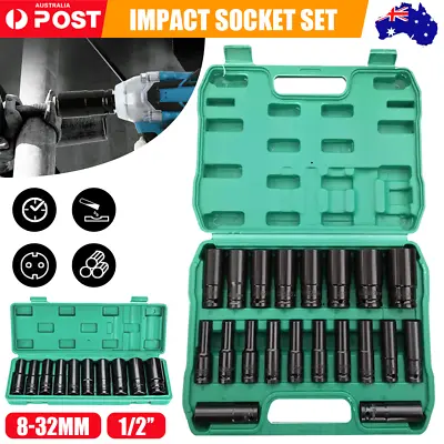 10/20PCS 1/2  Drive Deep Impact Socket Set Heavy Duty Metric Garage Tool 8-32MM • $30.96