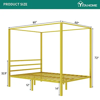 TAUS Queen/King Size 14  Metal Four Poster Canopy Bed Frame Platform Bed Frame • $137.34