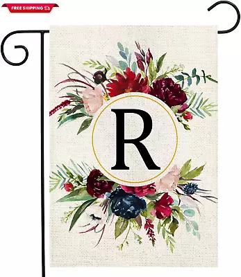 Monogram Letter R Garden Flags Summer Garden Flag 12X18 Double Sided Floral Yar • $18.71