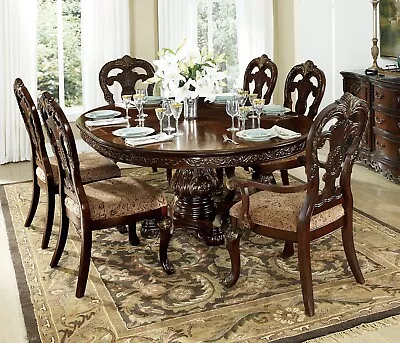 Royal Majestic Cherry Finish 7pc Formal Dining Table Set W Leaf Gold Tipping • $2349