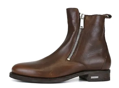 Dsquared2 Double Side Zip Leather Ankle Boots Brown Men's SIze 46 EUR 5197*  • $566.37